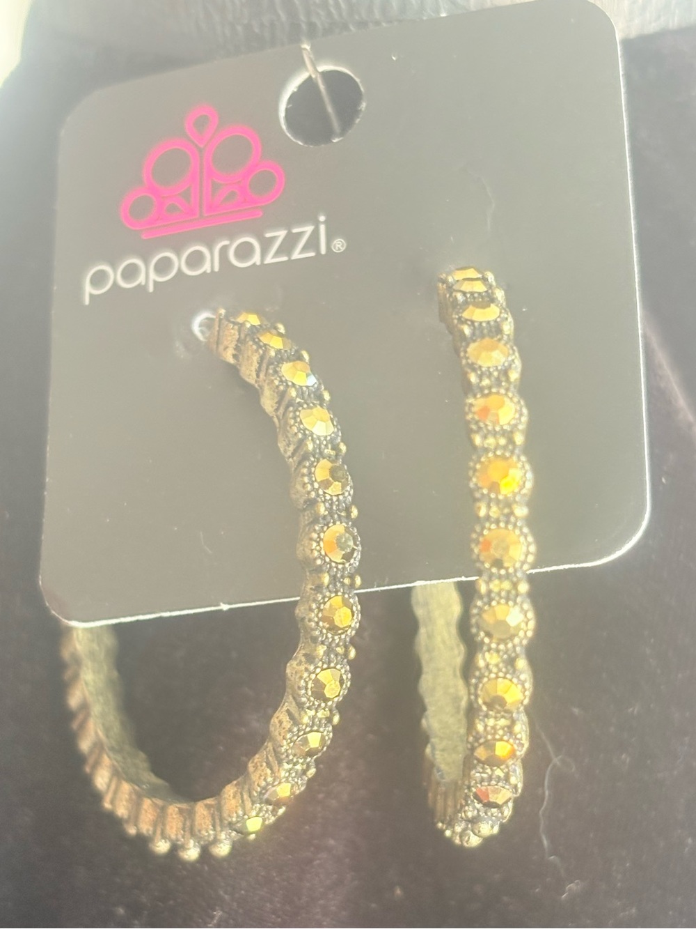 Paparazzi Gold Hoop Earrings with Amber Crystals- B